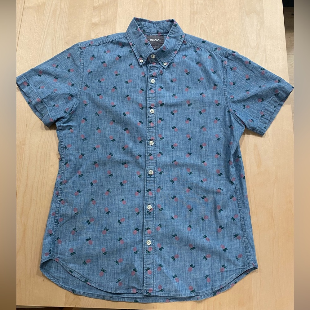 Bonobos Denim Blue Floral Casual Shirt